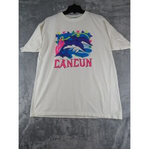 Trueno Men's Cancun Dolphin Graphic T Shirt White XL Heavy Weight Cotton